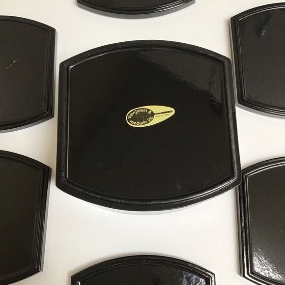 Mid Century Benjamin & Medwin Black Laquerware Coaster SET OF 6 Boxed Bar Japan - Picture 4 of 14